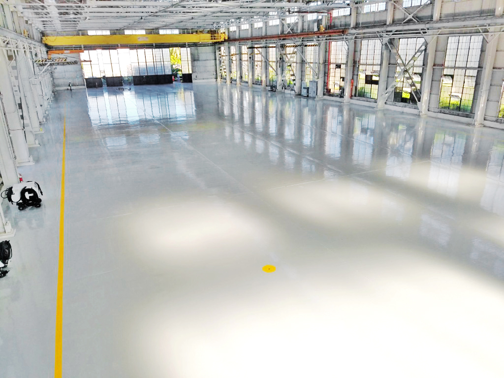 Newly installed floor coating for heavy-duty industrial applications