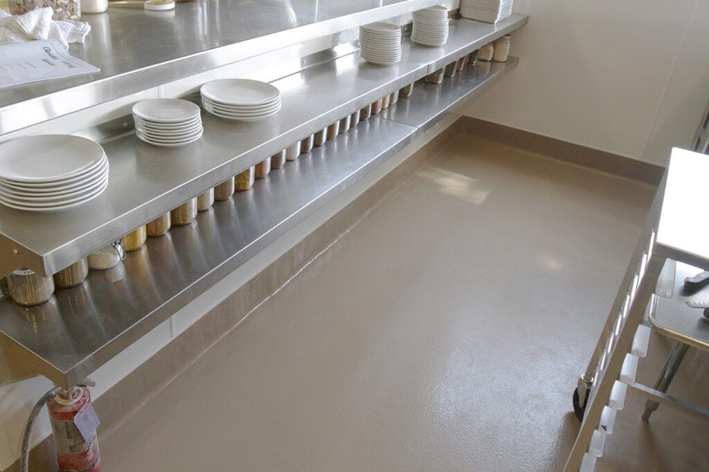 Close-up of slip-resistant commercial kitchen flooring to enhance safety