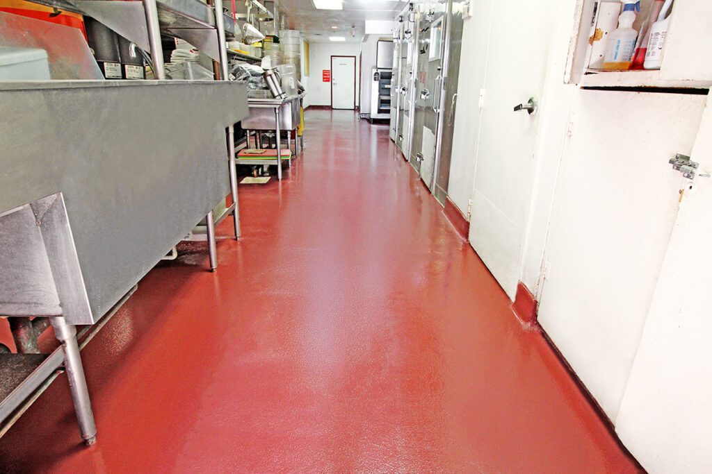 Completed commercial kitchen back-of-house (BOH) flooring