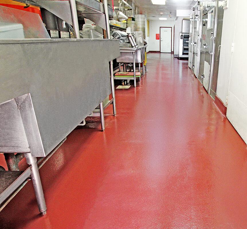 Completed commercial kitchen back-of-house (BOH) flooring